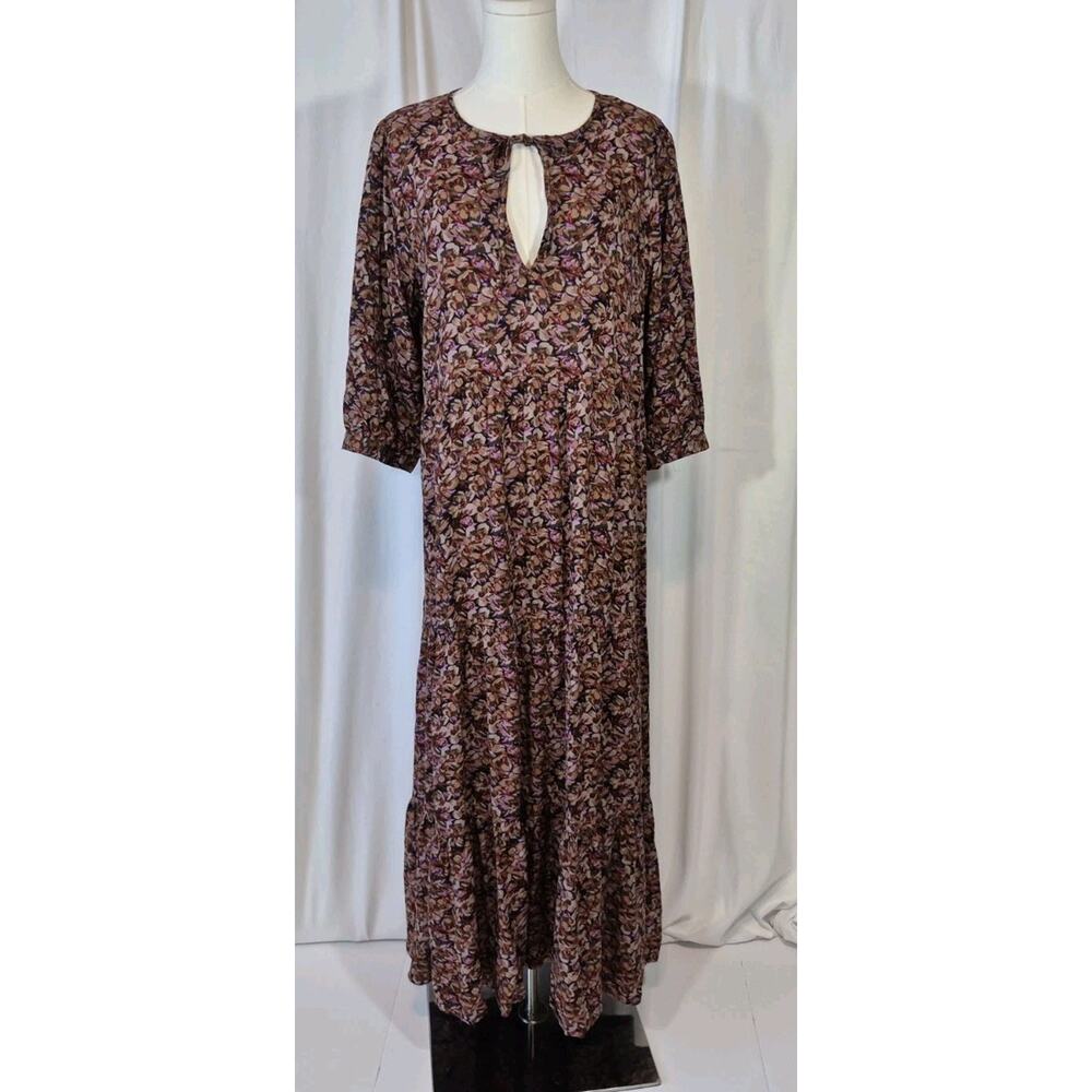 Natural Life Boho Prairie Floral Tiered Purple Brown Maxi Dress Medium - Picture 2 of 12